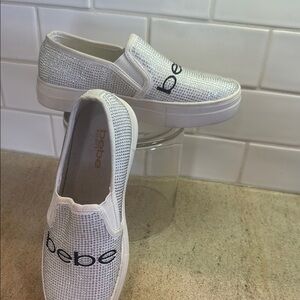 Bebe Metallic Silver Slip-On Shoes